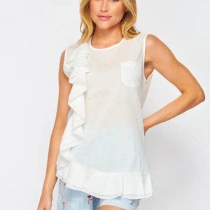 Eze Sur Mer Anthropologie Voile Tunic Top Solid White Ruffle Cotton M New